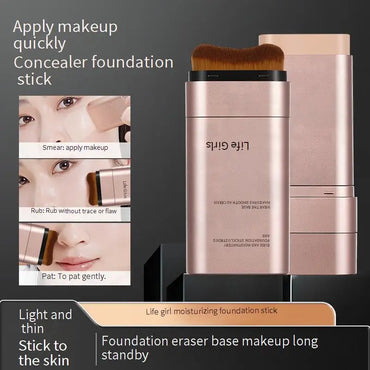 LIFE GIRLS Water Cream Foundation Stick 2-in-1 w/Brush|Buildable Dewy Glow|Korean Glass Skin Makeup|Long Lasting & Travel Friend