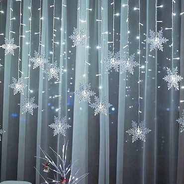 Christmas Decor Snowflake Window Curtain Garlands Led Icicle Fairy Lights Outdoor Garland for Home Party Garden New Year Decor