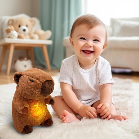 Breathing Capybara Baby Animals Plush Toys Kids Plush Doll Baby Sleep Companion Sound and Light Doll Toy with Hug Stuffed