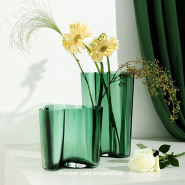 Green Glass Vase Modern Styel Transparent Flower Vase Floral Arrangement Accessories Terrarium Room Decoration Accessories