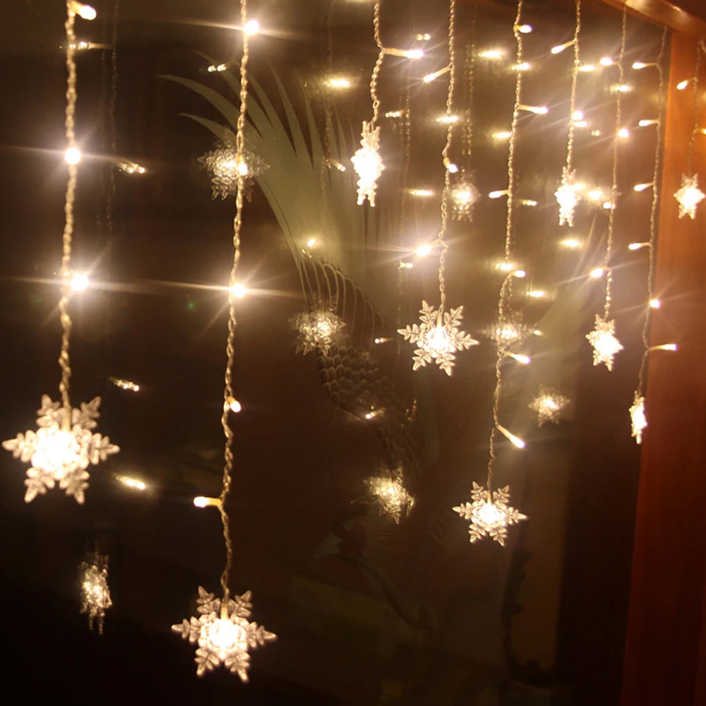 Christmas Decor Snowflake Window Curtain Garlands Led Icicle Fairy Lights  Outdoor Garland for Home Party Garden New Year Decor