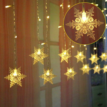 Christmas Decor Snowflake Window Curtain Garlands Led Icicle Fairy Lights  Outdoor Garland for Home Party Garden New Year Decor