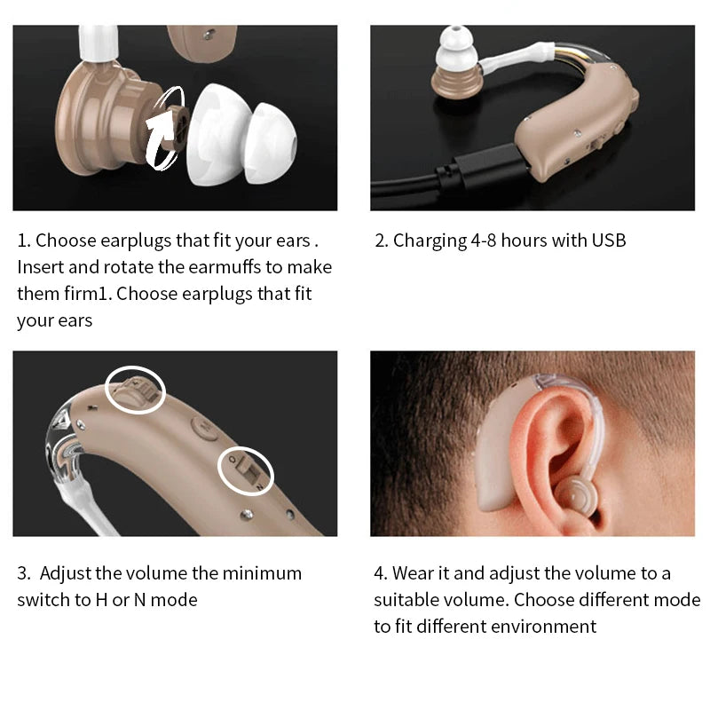 2025 Best Mini Rechargeable Audifonos BTE Hearing Aids Adjustable Tone Sound Amplifier Portable Deaf Elderly digital Hearing Aid