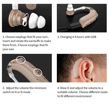 2025 Best Mini Rechargeable Audifonos BTE Hearing Aids Adjustable Tone Sound Amplifier Portable Deaf Elderly digital Hearing Aid