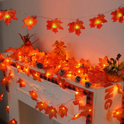 Decorations Lighted Fall Garland Maple Leaves String Lights for Indoor Holiday Autumn Home Party Halloween Decor