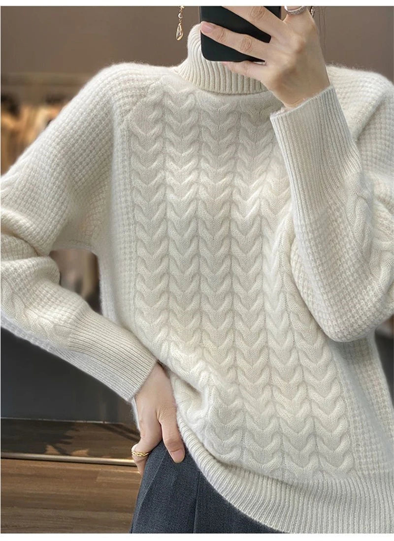 Fashion Cashmere Turtleneck Sweater Women 2024 New Autumn Winter Pullover Jumper Pull Femme Streetwear Casual Knitted Sweater