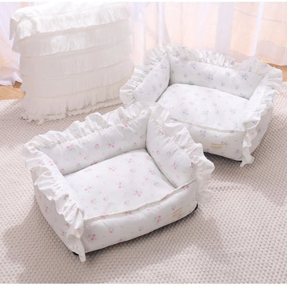 Autumn Winter Korean Style Floral Border Dogs Cat Bed Detachable Washable Warm Cute Pets Mat Four Seasons Universal Pet Supplies