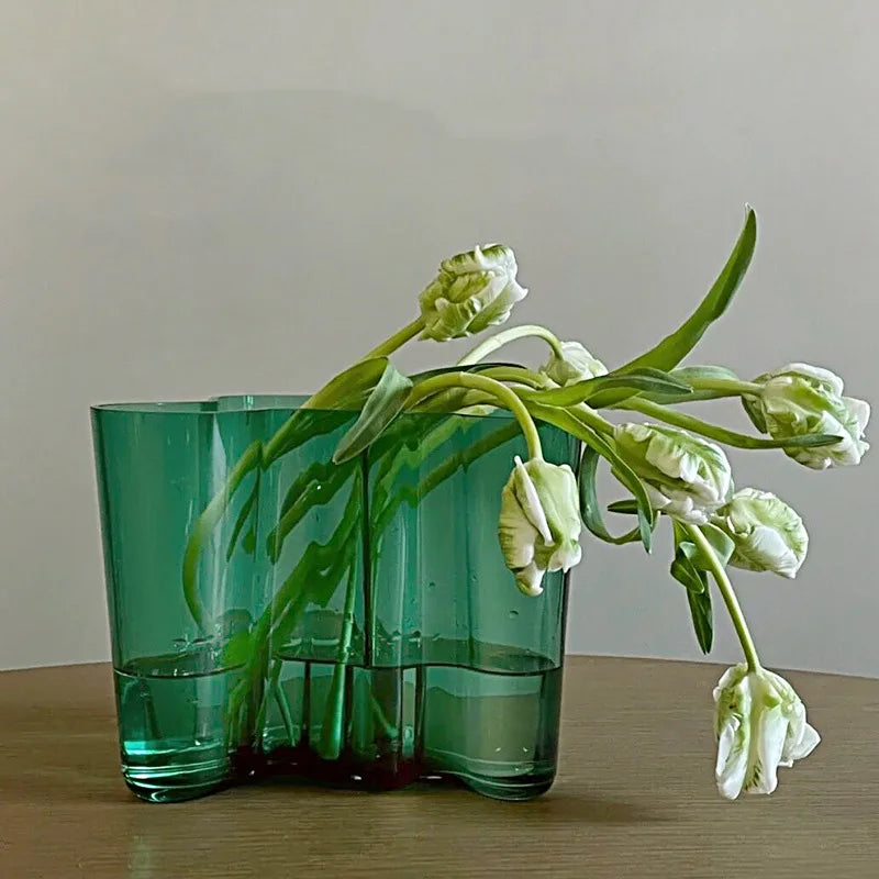 Green Glass Vase Modern Styel Transparent Flower Vase Floral Arrangement Accessories Terrarium Room Decoration Accessories