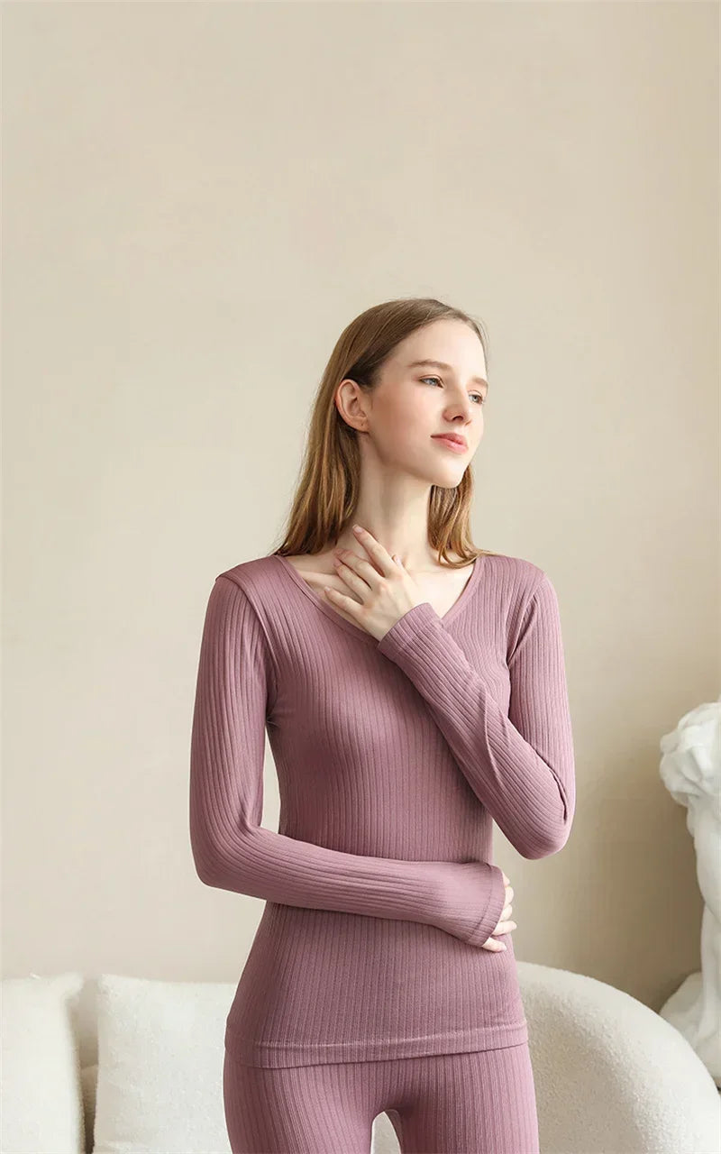 Warm Women's Thermal Underwear Sexy Ladies Intimates Long Johns Women Shaped Sets Female Middle Collar Thermal Shaping Clothes