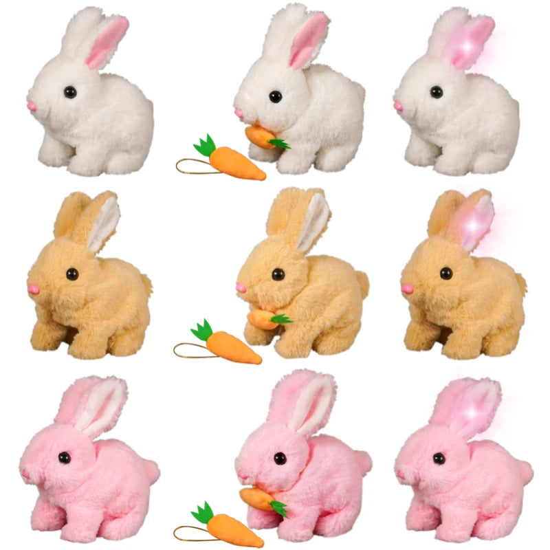 Cute Electric Rabbit Interactive Plush Toys Bunny With Carrot Walking Wiggle Ears Wag Tail Stuffed Peluche Doll Birthday Gifts