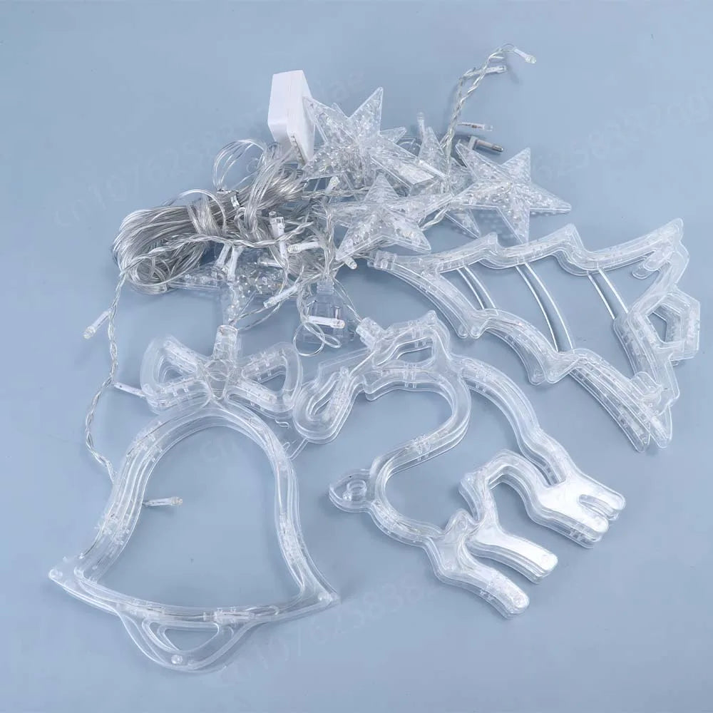 3.5m Christmas Deer Bell Star Lights LED Curtain Garland Fairy String Lights New Year Decoration for Wedding Party 2023 Holiday