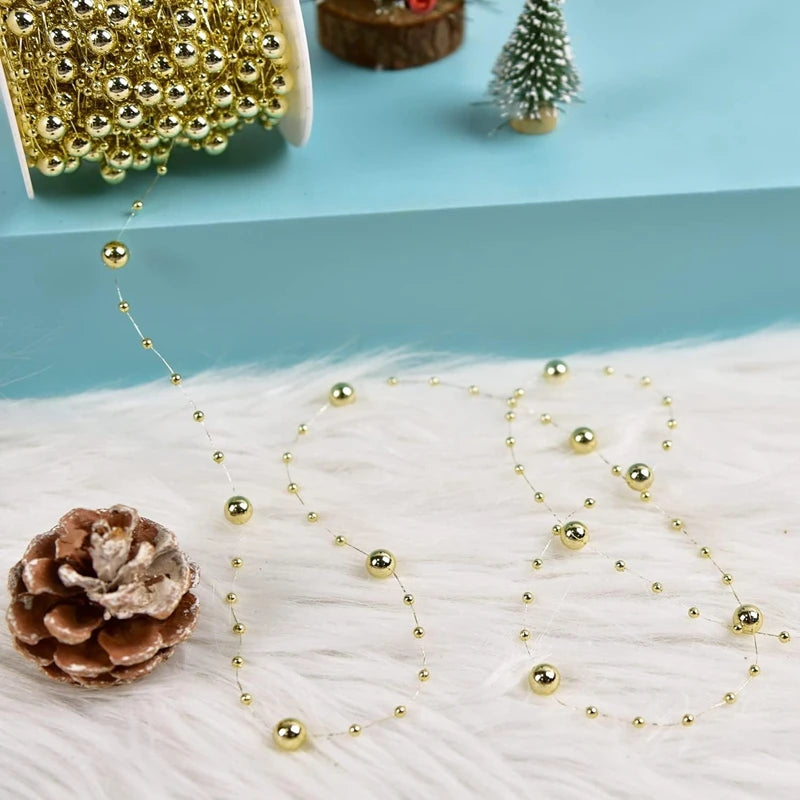10M/Roll Pearl Chain Christmas Decorations Christmas Tree Pendant for Home Room Decor Party New Year DIY Gift Ornament Accessory