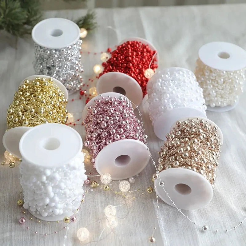 10M/Roll Pearl Chain Christmas Decorations Christmas Tree Pendant for Home Room Decor Party New Year DIY Gift Ornament Accessory