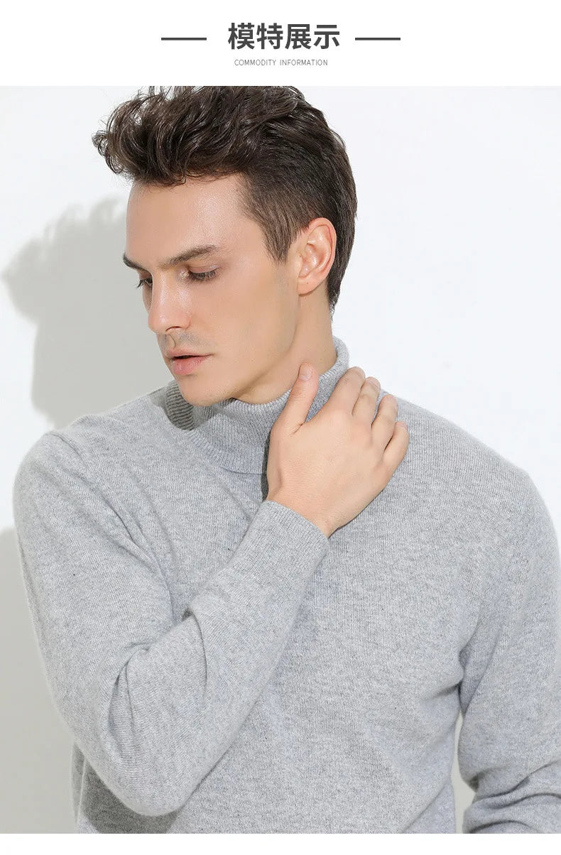 Turtleneck Men Pullover Cashmere Cotton Blend Knitted Sweater 2025 Autumn Winter  Daily Basic Warm Turtle Neck Jumper Pull Homme