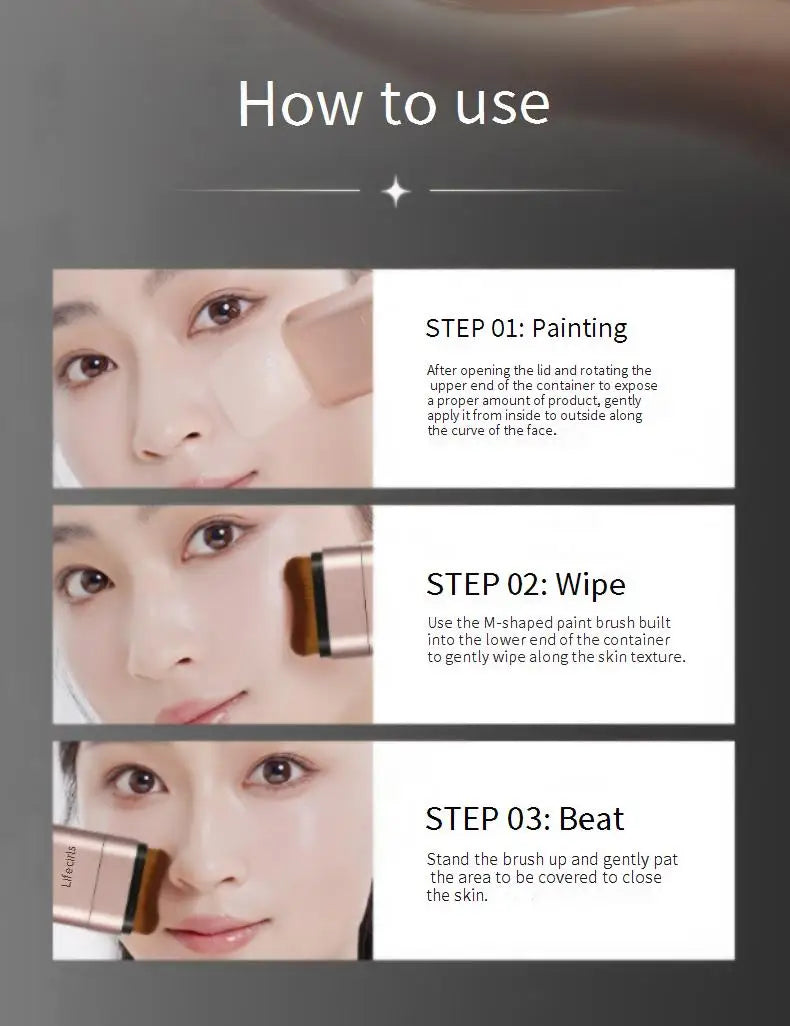 LIFE GIRLS Water Cream Foundation Stick 2-in-1 w/Brush｜Buildable Dewy Glow｜Korean Glass Skin Makeup｜Long Lasting & Travel Friend