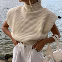 Turtleneck Knitted Sweater Vest Women's Sleeveless Top Soft Cozy Chic Outfit