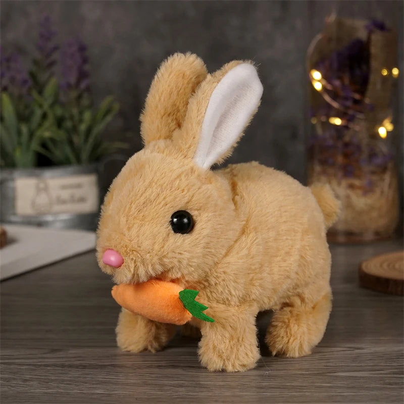 Cute Electric Rabbit Interactive Plush Toys Bunny With Carrot Walking Wiggle Ears Wag Tail Stuffed Peluche Doll Birthday Gifts