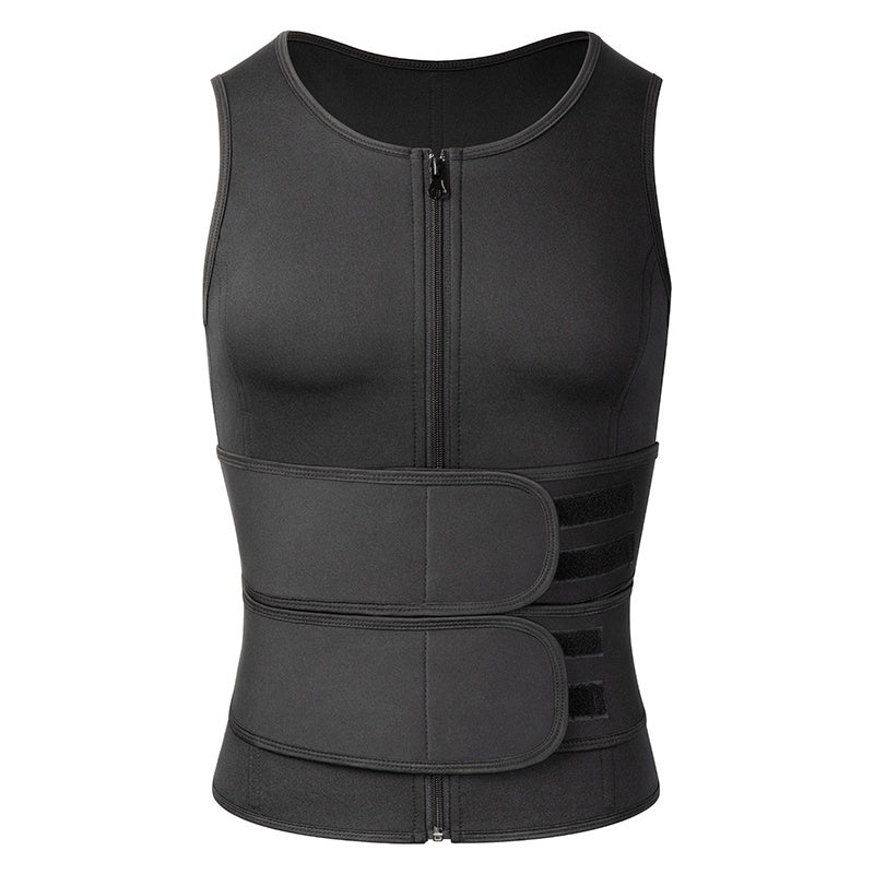 Men's Body Shaper Waist Trainer Sauna Vest Double Belt Sweat Shirt Corset Top Abdomen Slimming Shapewear Fat Burn Fitness Suits