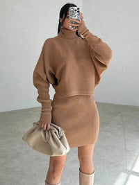 New Women's Turtleneck Sweater Winter Vintage Tight Skirt Set Knitting Korean Elegant Casual Long Sleeve Suit Tops Dress Fashion