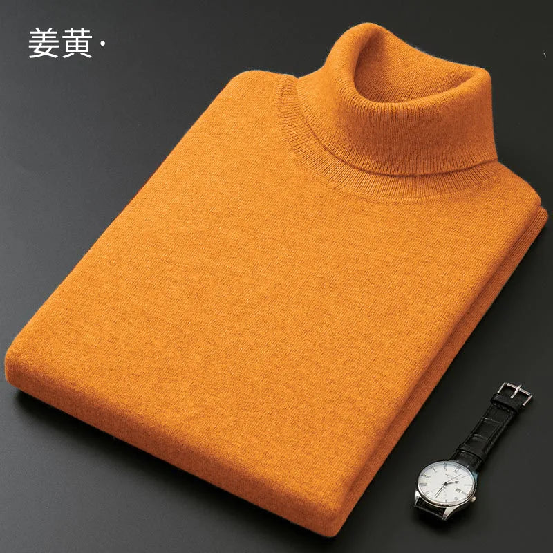 Turtleneck Men Pullover Cashmere Cotton Blend Knitted Sweater 2025 Autumn Winter  Daily Basic Warm Turtle Neck Jumper Pull Homme
