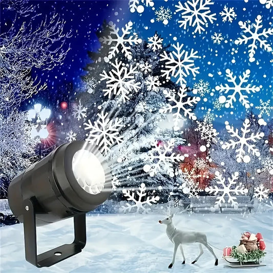 USB Powered Snowflake Projector Light White Snow Pattern Rotating LED Stage Lamp for Holiday Party Christmas Decor New Year Gift
