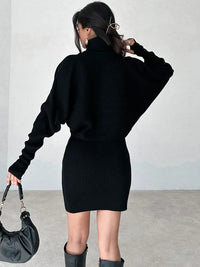 New Women's Turtleneck Sweater Winter Vintage Tight Skirt Set Knitting Korean Elegant Casual Long Sleeve Suit Tops Dress Fashion