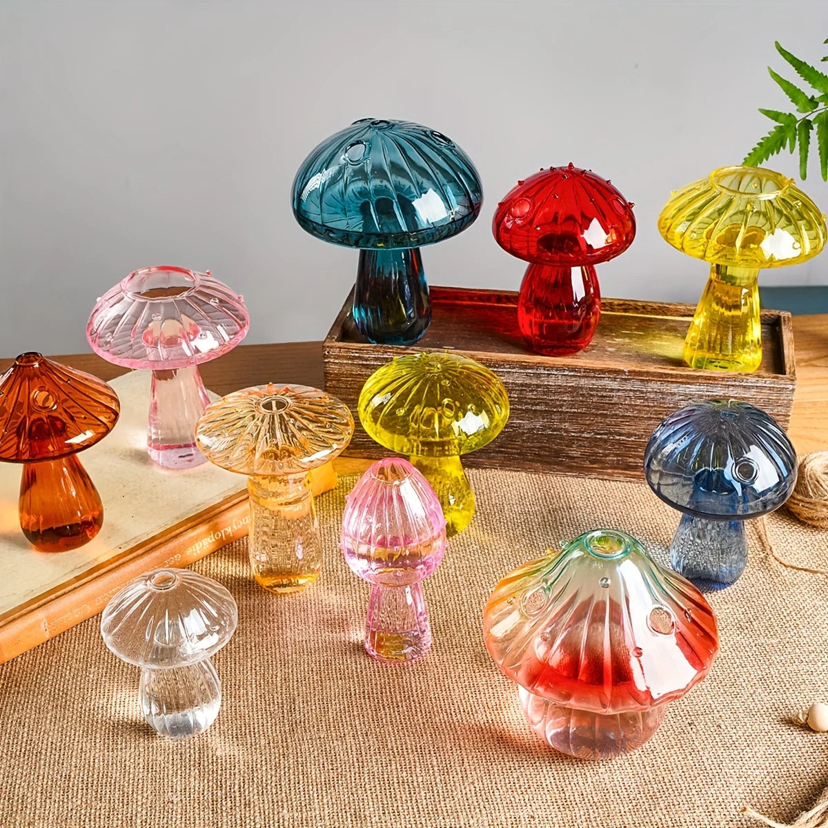 Colourful Mushroom Vase Creative Hydroponic Transparent Glass Aromatherapy Vase Living Room Dining Room Desktop Art Decoration