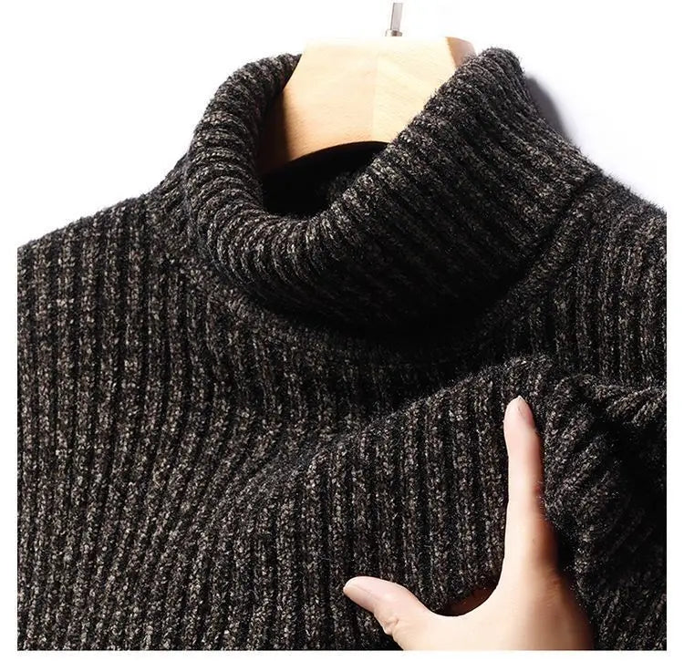 New Casual Men's Turtleneck Sweater in Winter Knitted Trendy High-end Thickened Slim Base Warm