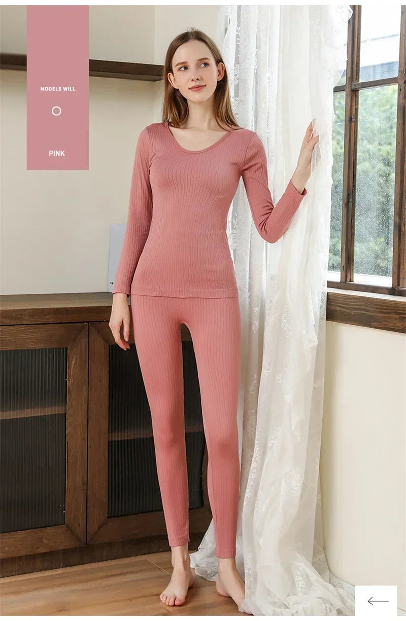 Warm Women's Thermal Underwear Sexy Ladies Intimates Long Johns Women Shaped Sets Female Middle Collar Thermal Shaping Clothes