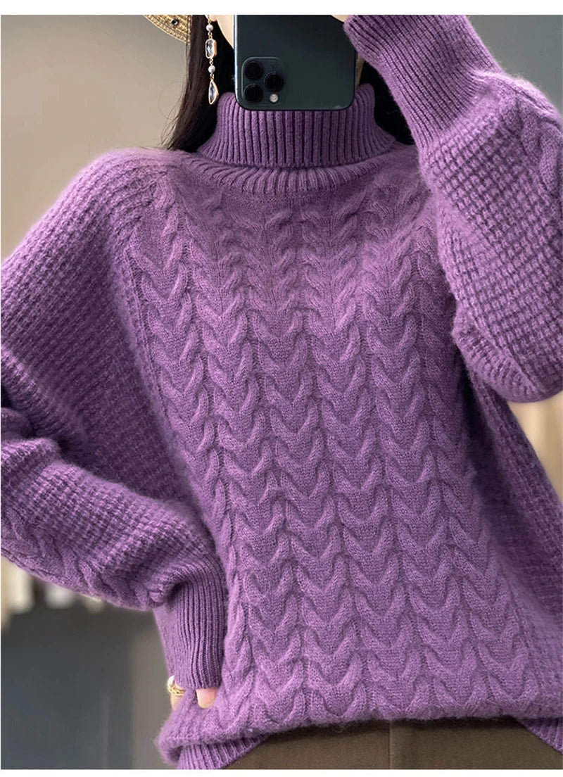 Fashion Cashmere Turtleneck Sweater Women 2024 New Autumn Winter Pullover Jumper Pull Femme Streetwear Casual Knitted Sweater