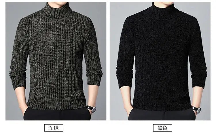 New Casual Men's Turtleneck Sweater in Winter Knitted Trendy High-end Thickened Slim Base Warm
