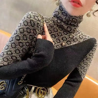 Turtleneck Fashionable Autumn and Winter Base High-end New Color-blocking Casual Top Knitted Sweater