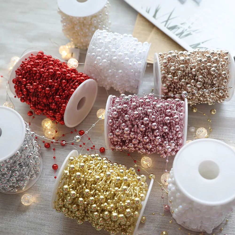 10M/Roll Pearl Chain Christmas Decorations Christmas Tree Pendant for Home Room Decor Party New Year DIY Gift Ornament Accessory