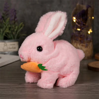 Cute Electric Rabbit Interactive Plush Toys Bunny With Carrot Walking Wiggle Ears Wag Tail Stuffed Peluche Doll Birthday Gifts