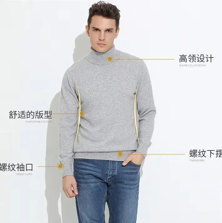 Turtleneck Men Pullover Cashmere Cotton Blend Knitted Sweater 2025 Autumn Winter  Daily Basic Warm Turtle Neck Jumper Pull Homme