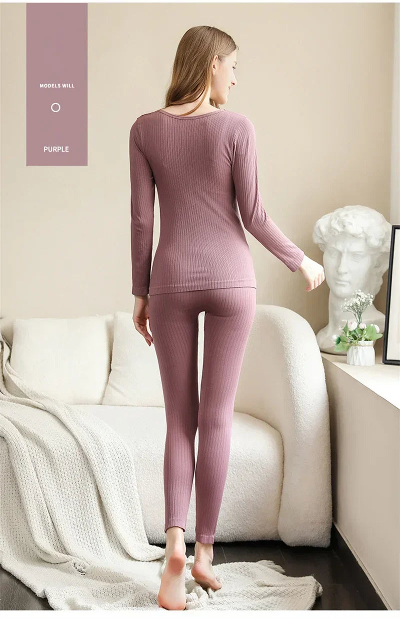 Warm Women's Thermal Underwear Sexy Ladies Intimates Long Johns Women Shaped Sets Female Middle Collar Thermal Shaping Clothes