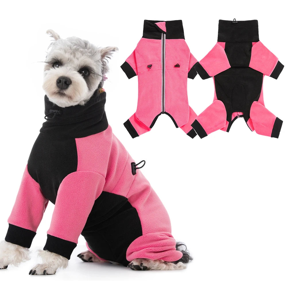 Winter Fleece Overalls for Small Dogs Closed Stomach Warm Dog Clothes Soft Pet Coat Jumpsuit for Male Female Dogs Cuttable Belly
