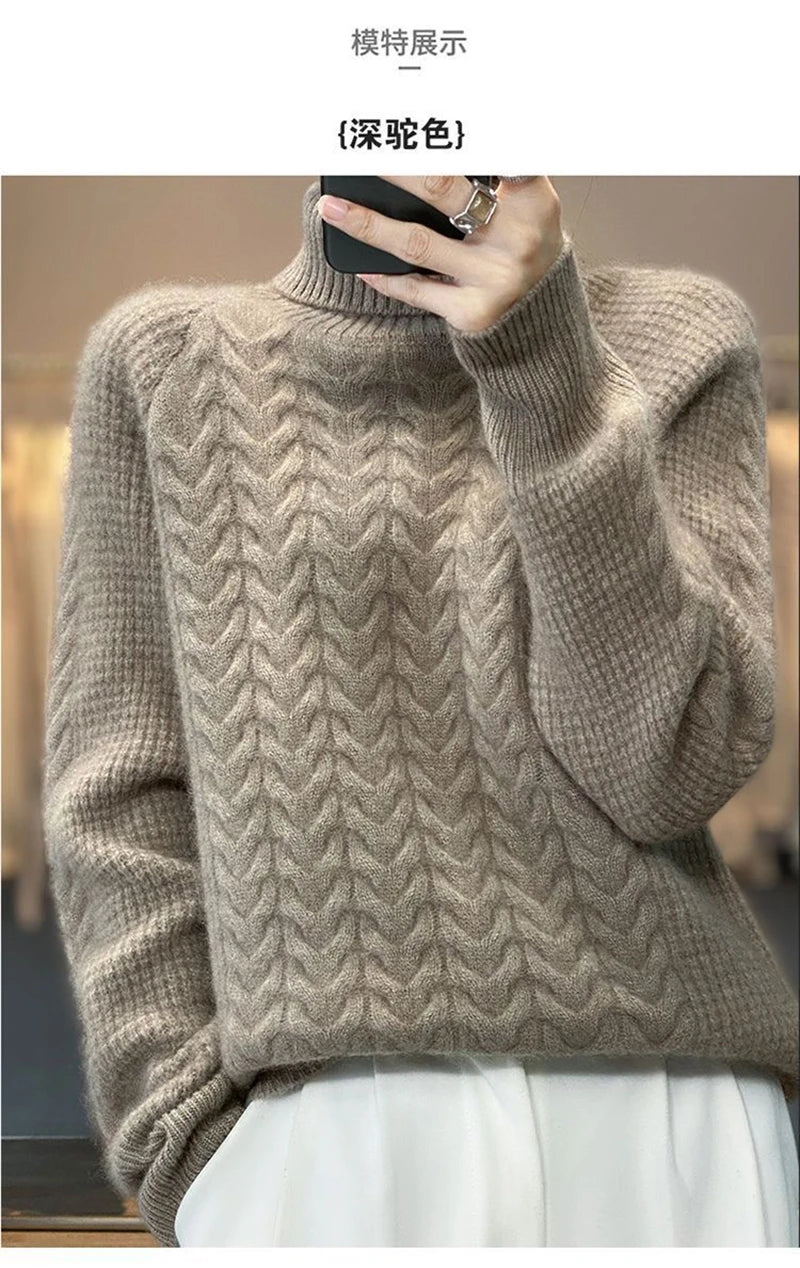 Fashion Cashmere Turtleneck Sweater Women 2024 New Autumn Winter Pullover Jumper Pull Femme Streetwear Casual Knitted Sweater