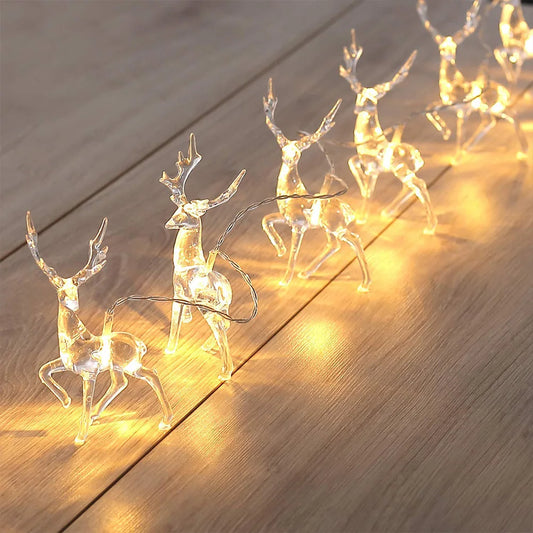 1.5/3m 3D Christmas Festive Reindeer Shaped Battery Operated String Lights Indoor Decorative LED Lights for Christmas Tree Decor