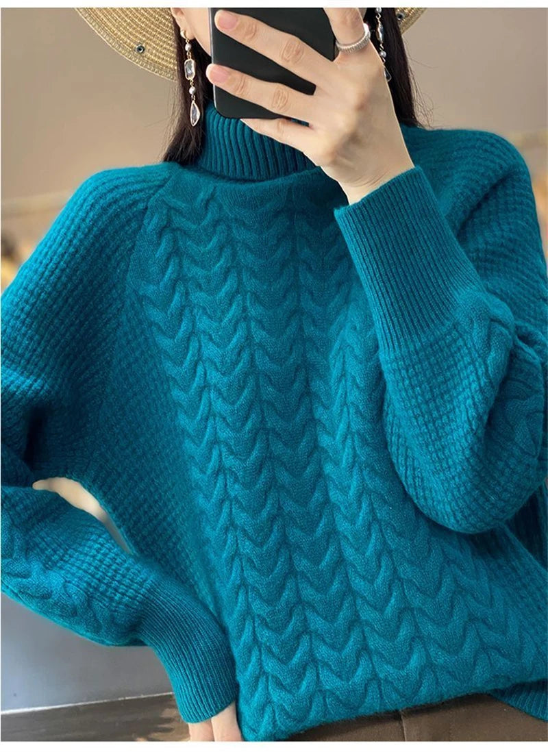 Fashion Cashmere Turtleneck Sweater Women 2024 New Autumn Winter Pullover Jumper Pull Femme Streetwear Casual Knitted Sweater