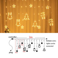 3.5m Christmas Deer Bell Star Lights LED Curtain Garland Fairy String Lights New Year Decoration for Wedding Party 2023 Holiday