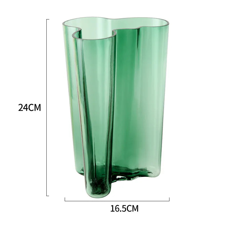 Green Glass Vase Modern Styel Transparent Flower Vase Floral Arrangement Accessories Terrarium Room Decoration Accessories