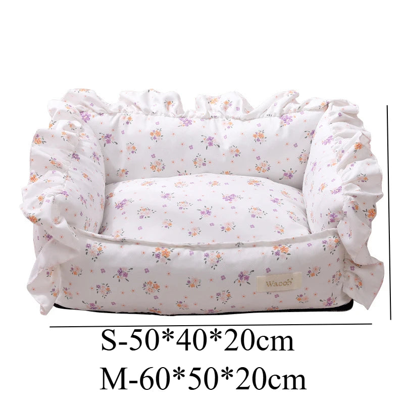 Autumn Winter Korean Style Floral Border Dogs Cat Bed Detachable Washable Warm Cute Pets Mat Four Seasons Universal Pet Supplies