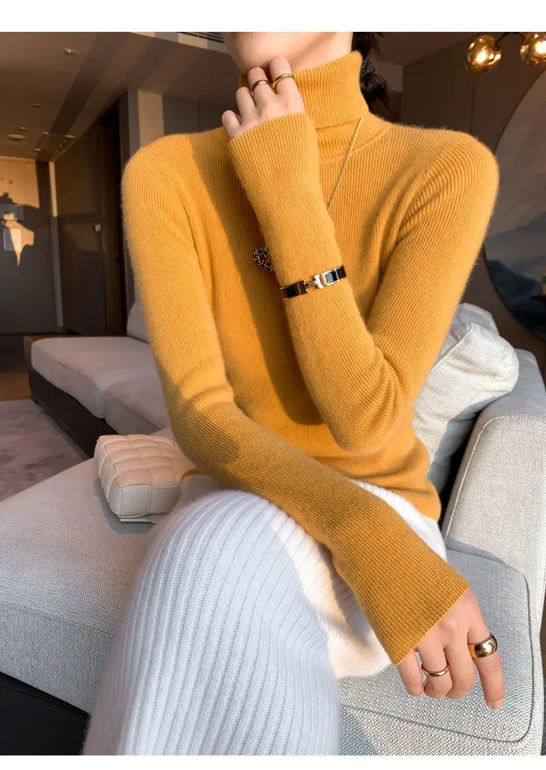 2025 Classic Turtleneck Solid Color Sweater Autumn New Korean Style Long Sleeved Slim Fit Sweater Fashion Knitted Primershirt