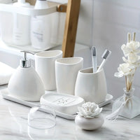 Complete Ceramic Bathroom Accessories Set with Soap Dispenser Tumbler Toothbrush Holder and Soap Dish Bathroom Organizer