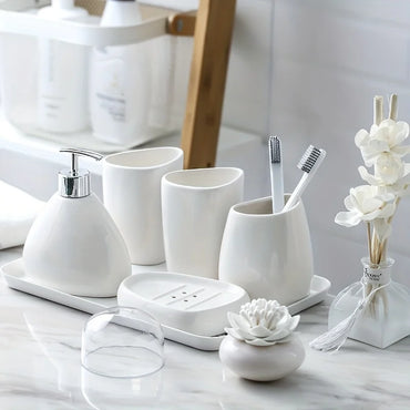 Complete Ceramic Bathroom Accessories Set with Soap Dispenser Tumbler Toothbrush Holder and Soap Dish Bathroom Organizer