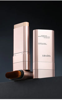 LIFE GIRLS Water Cream Foundation Stick 2-in-1 w/Brush｜Buildable Dewy Glow｜Korean Glass Skin Makeup｜Long Lasting & Travel Friend