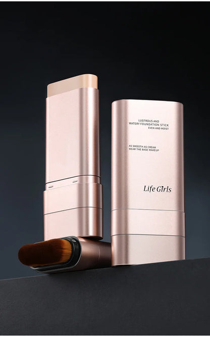 LIFE GIRLS Water Cream Foundation Stick 2-in-1 w/Brush｜Buildable Dewy Glow｜Korean Glass Skin Makeup｜Long Lasting & Travel Friend