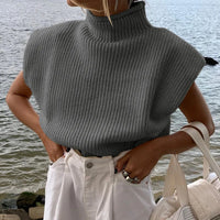 Turtleneck Knitted Sweater Vest Women's Sleeveless Top Soft Cozy Chic Outfit