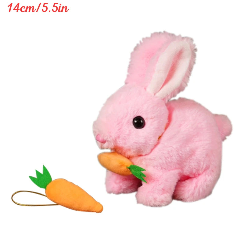 Cute Electric Rabbit Interactive Plush Toys Bunny With Carrot Walking Wiggle Ears Wag Tail Stuffed Peluche Doll Birthday Gifts